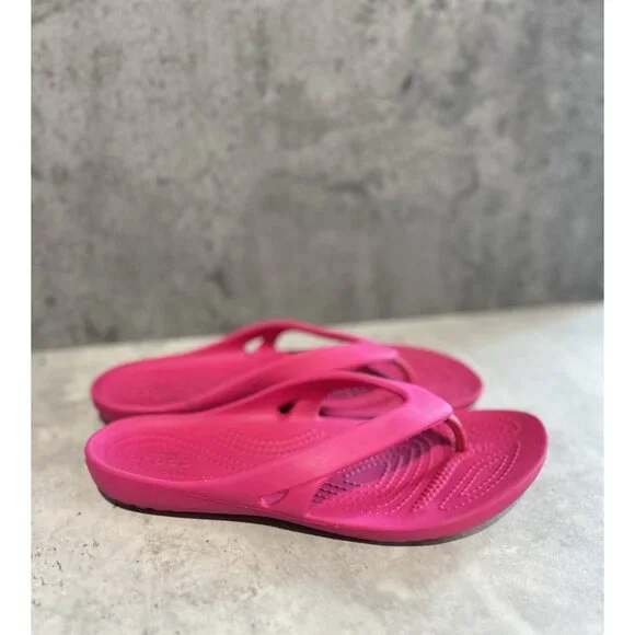 Crocs Kadee II Women Shoes Pink Sz 8 Toe Thong Comfort Slides Sandals - Picture 3 of 9